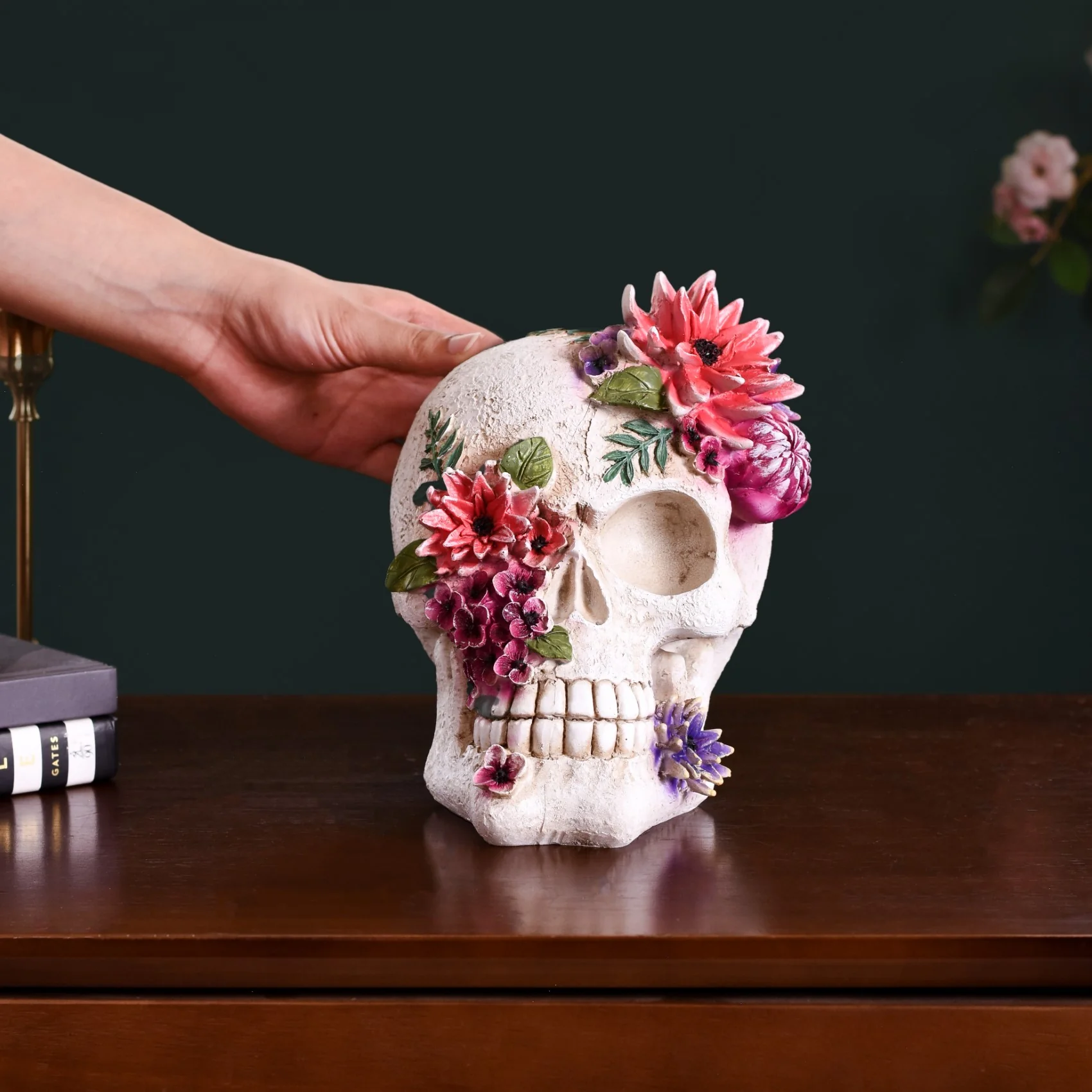 Floral Skull Decor Object - Image 3