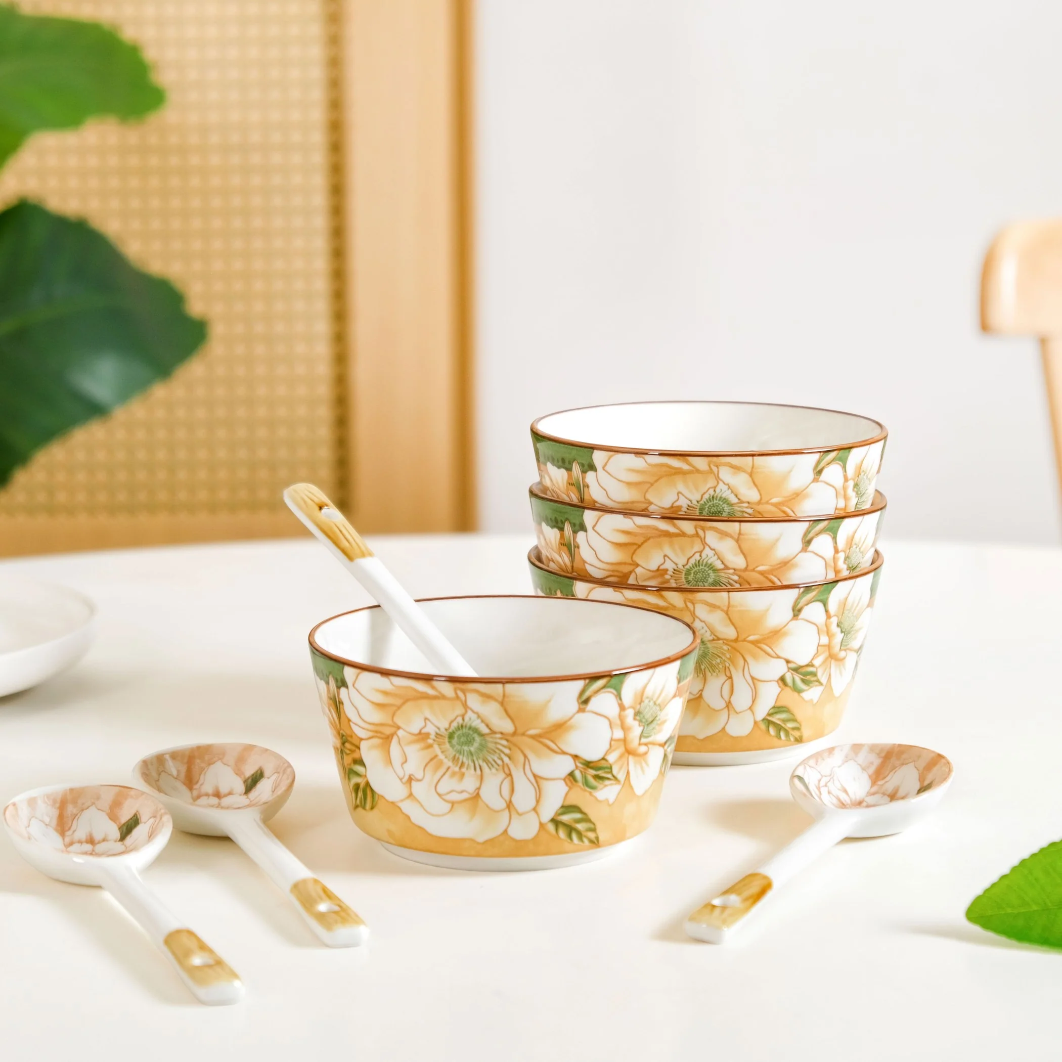 Floral Soup Bowl Set Of 4 With Spoons 370ml - Image 2