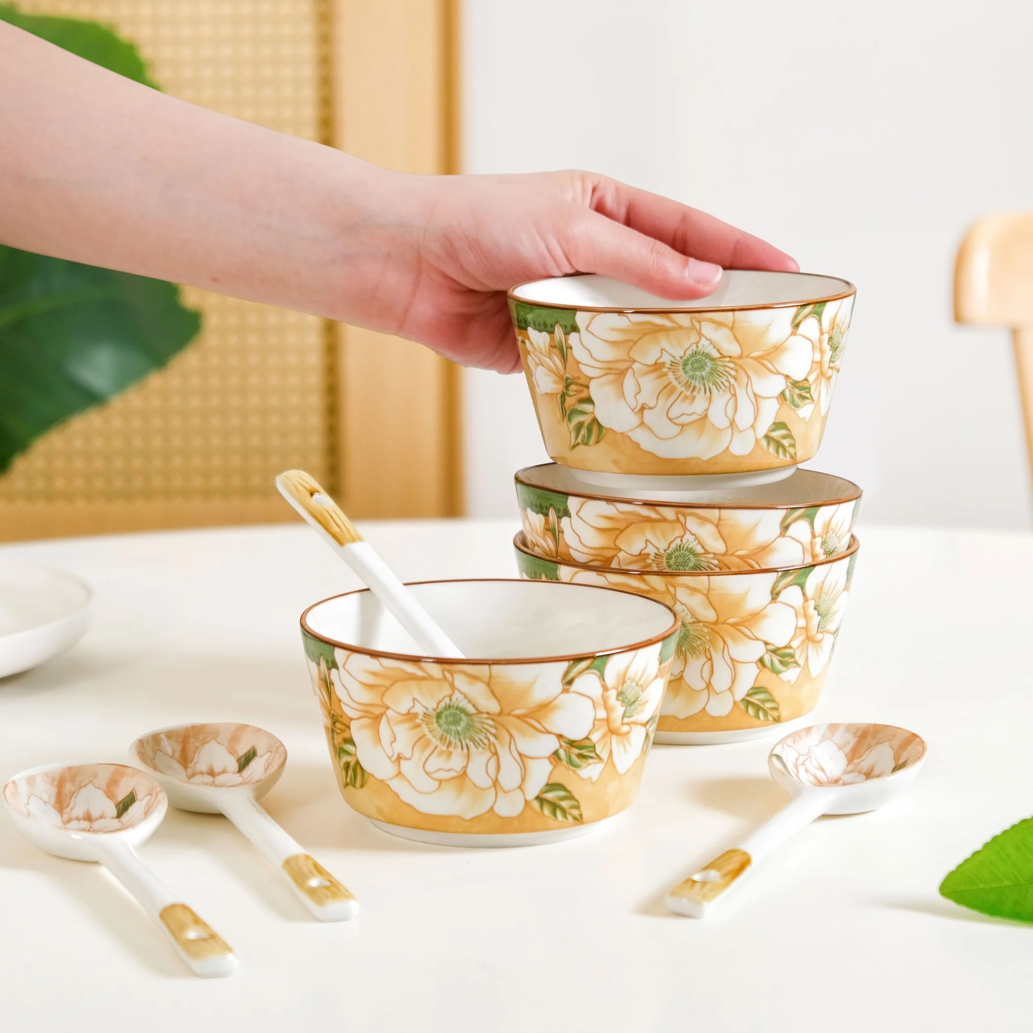Floral Soup Bowl Set Of 4 With Spoons 370ml - Image 3