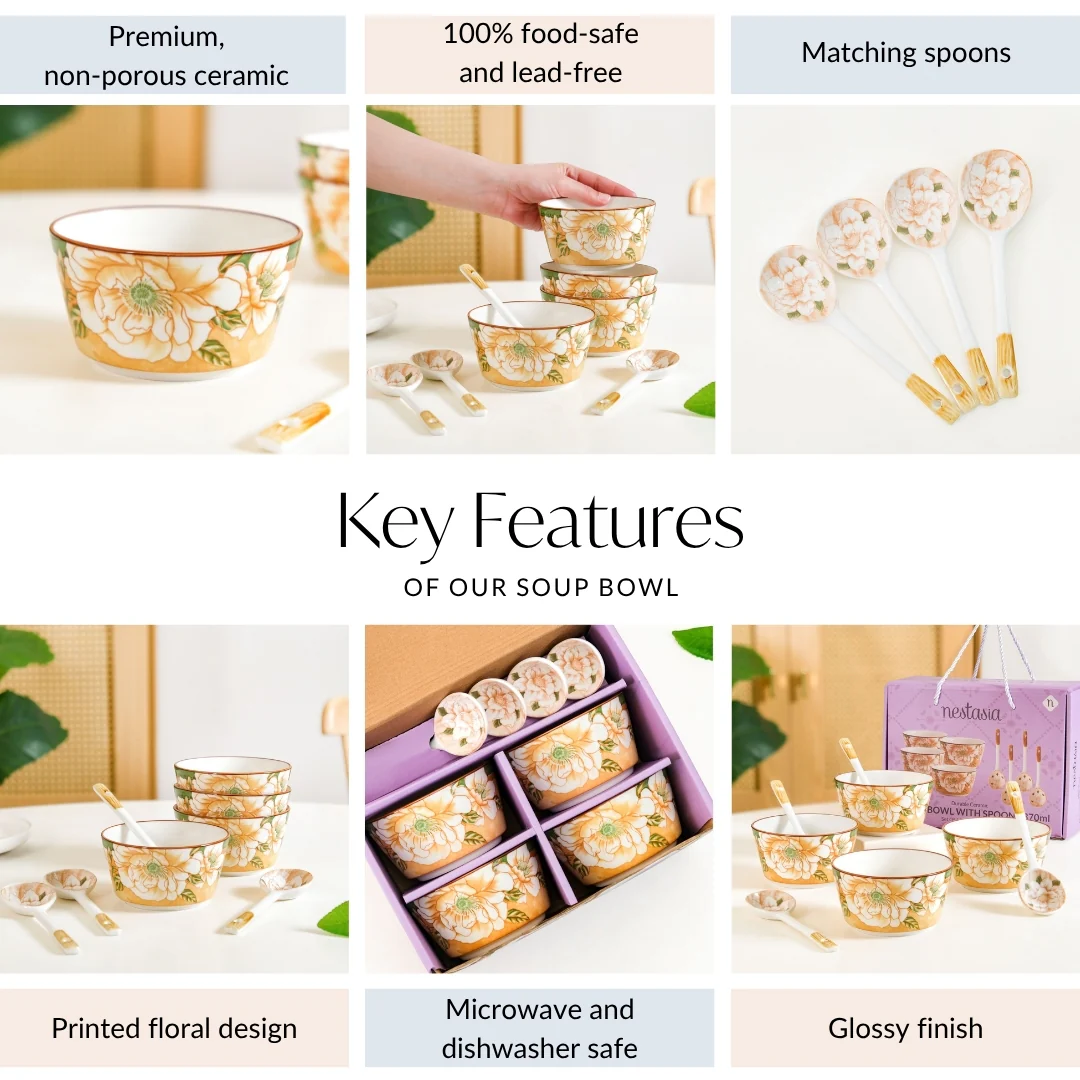 Floral Soup Bowl Set Of 4 With Spoons 370ml - Image 5