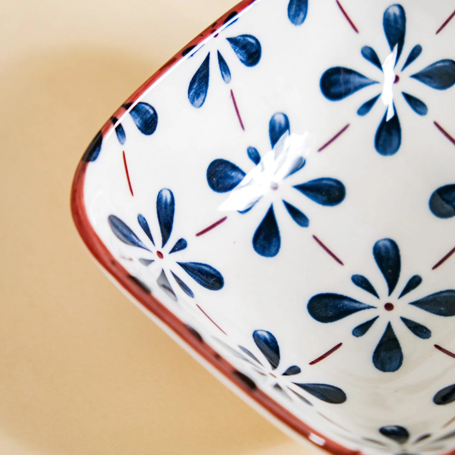 Floral Square Ceramic Bowls Set Of 4 Blue 300ml - Image 9