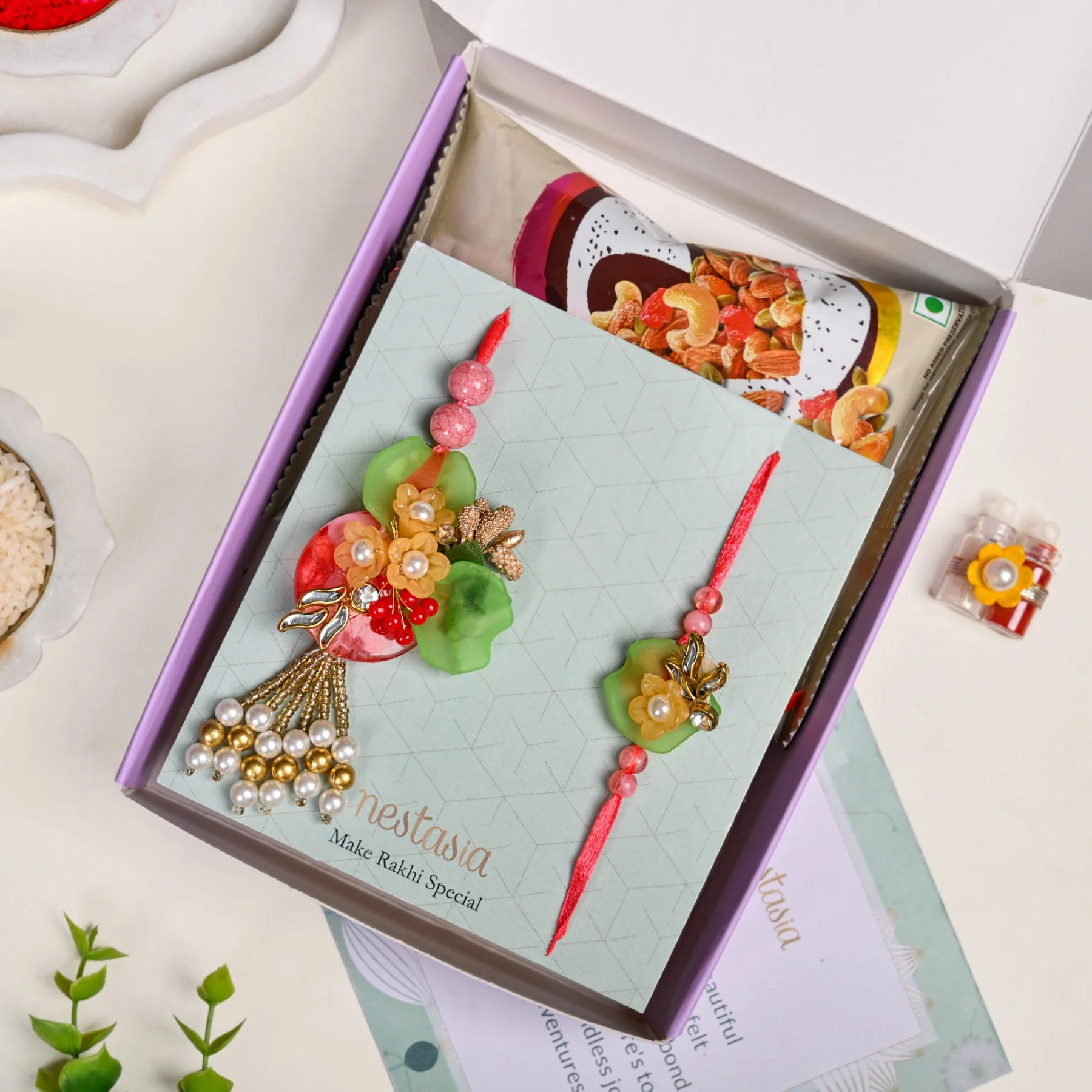 Floral Symphony Rakhi Lumba Set - Image 6