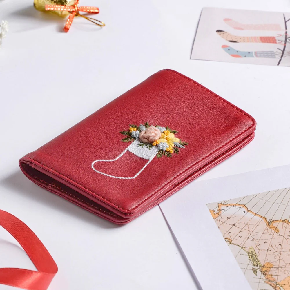Floret Stocking Embroidered Passport Cover Red - Image 11