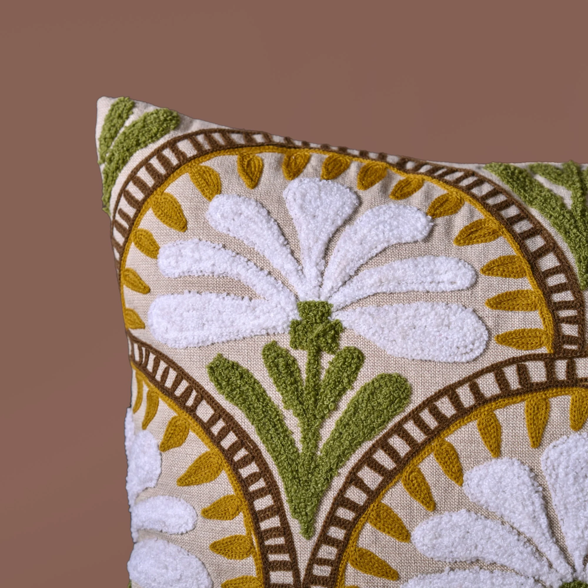 Flower Arches Embroidered Cushion Cover Beige 40x40cm - Image 6