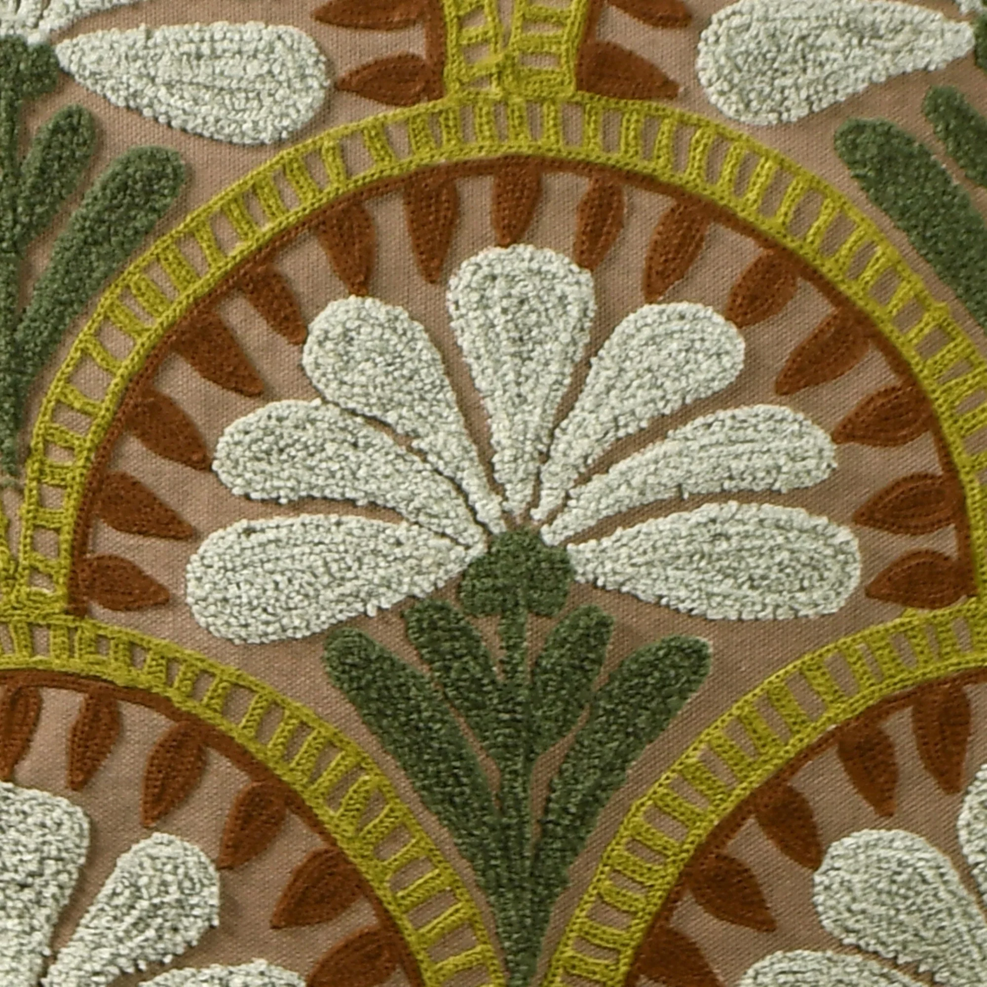 Flower Arches Embroidered Cushion Cover Green 40x40cm - Image 3