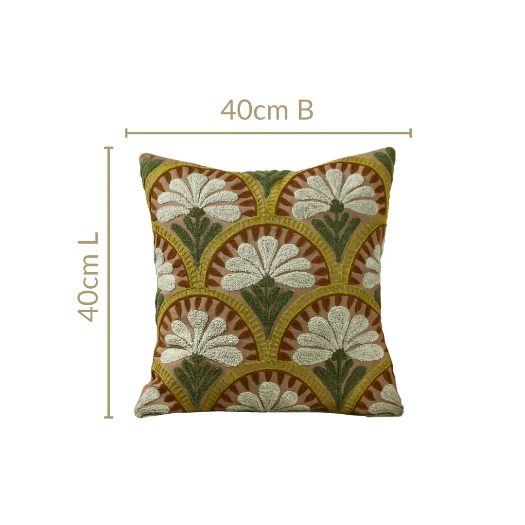 Flower Arches Embroidered Cushion Cover Green 40x40cm - Image 4