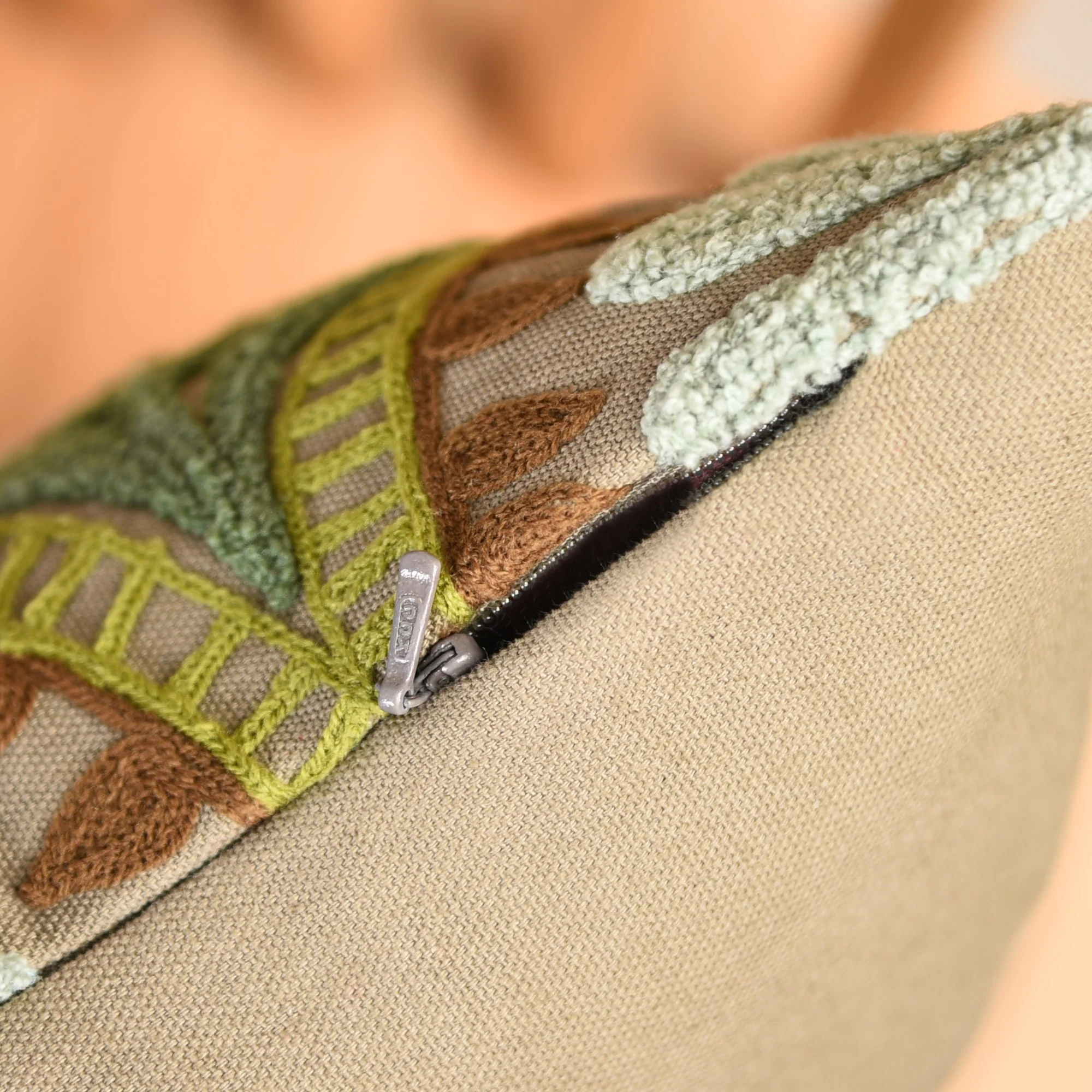 Flower Arches Embroidered Cushion Cover Green 40x40cm - Image 8