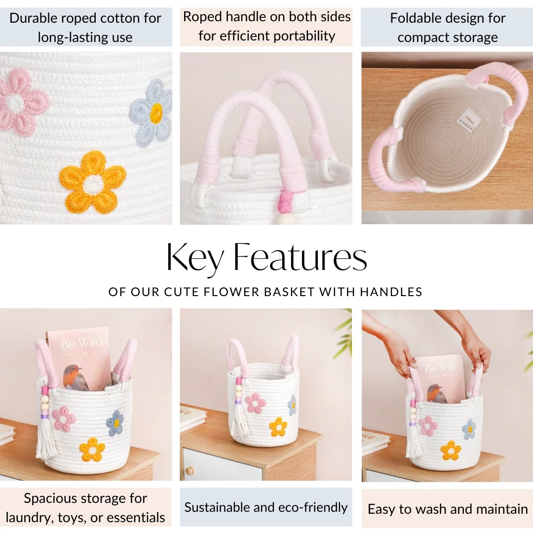 Flower Basket With Pink Handles 19cm - Image 5
