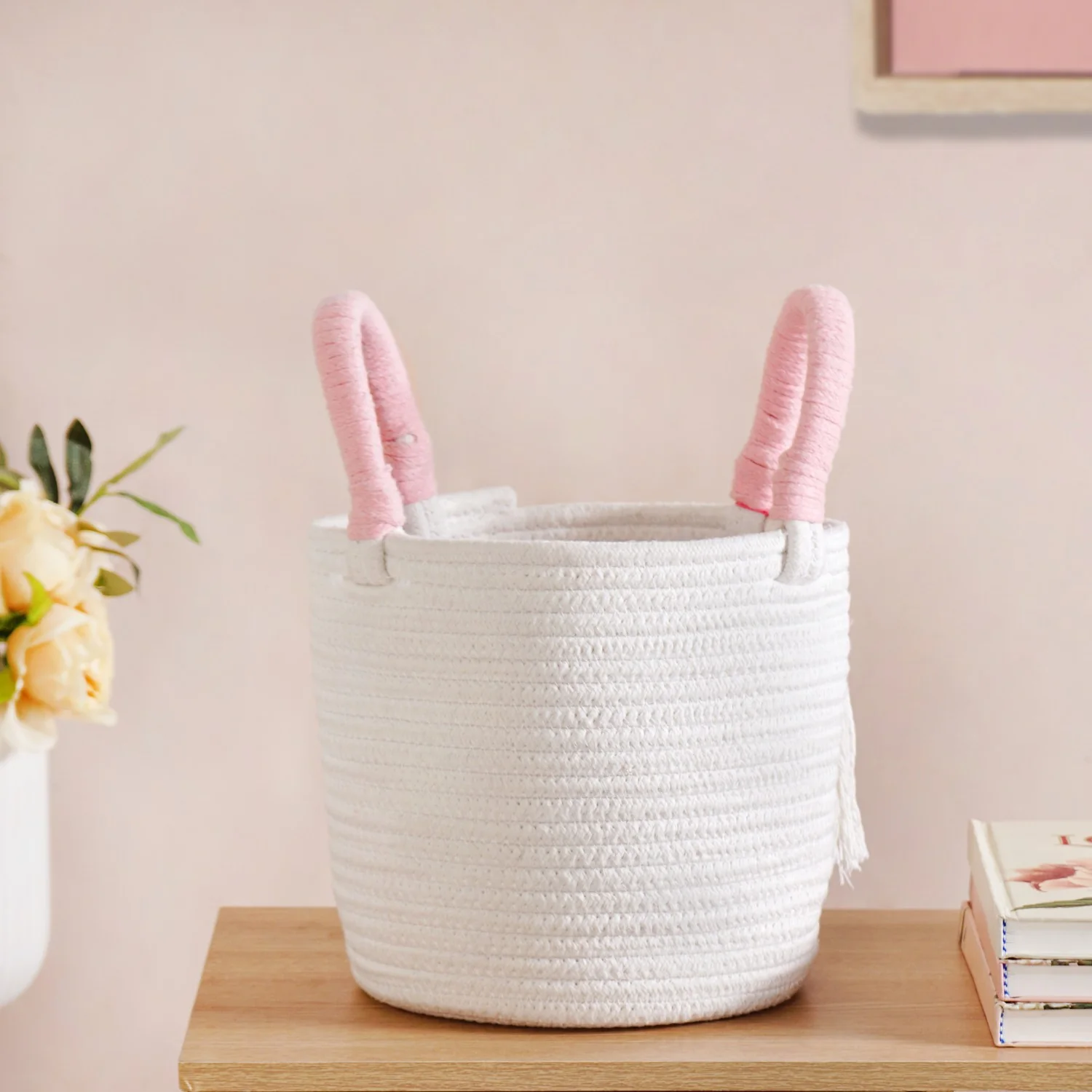 Flower Basket With Pink Handles 19cm - Image 7