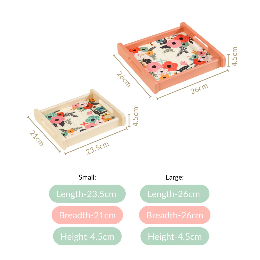 Flower Bouquet Nested Wooden Tray Set Of 2 - Image 4
