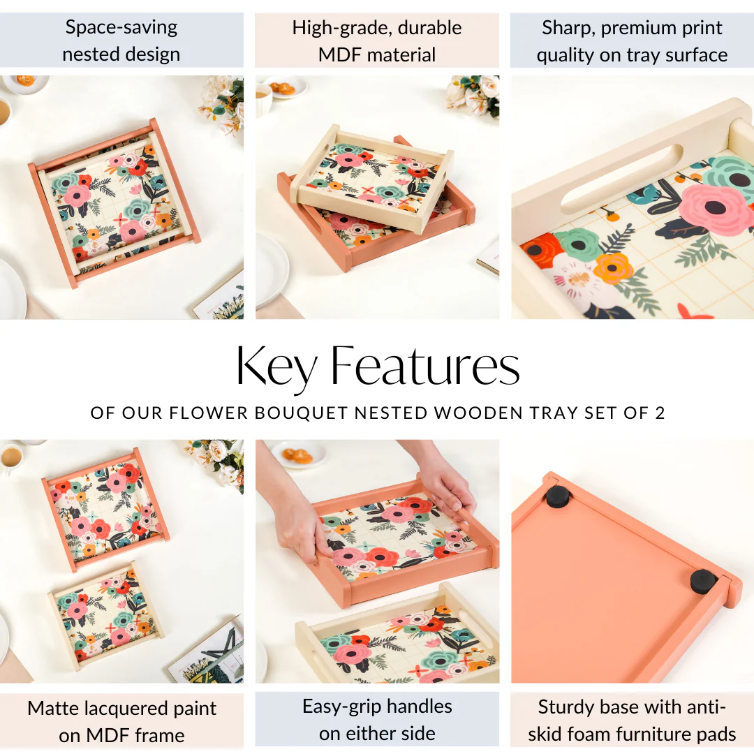 Flower Bouquet Nested Wooden Tray Set Of 2 - Image 5