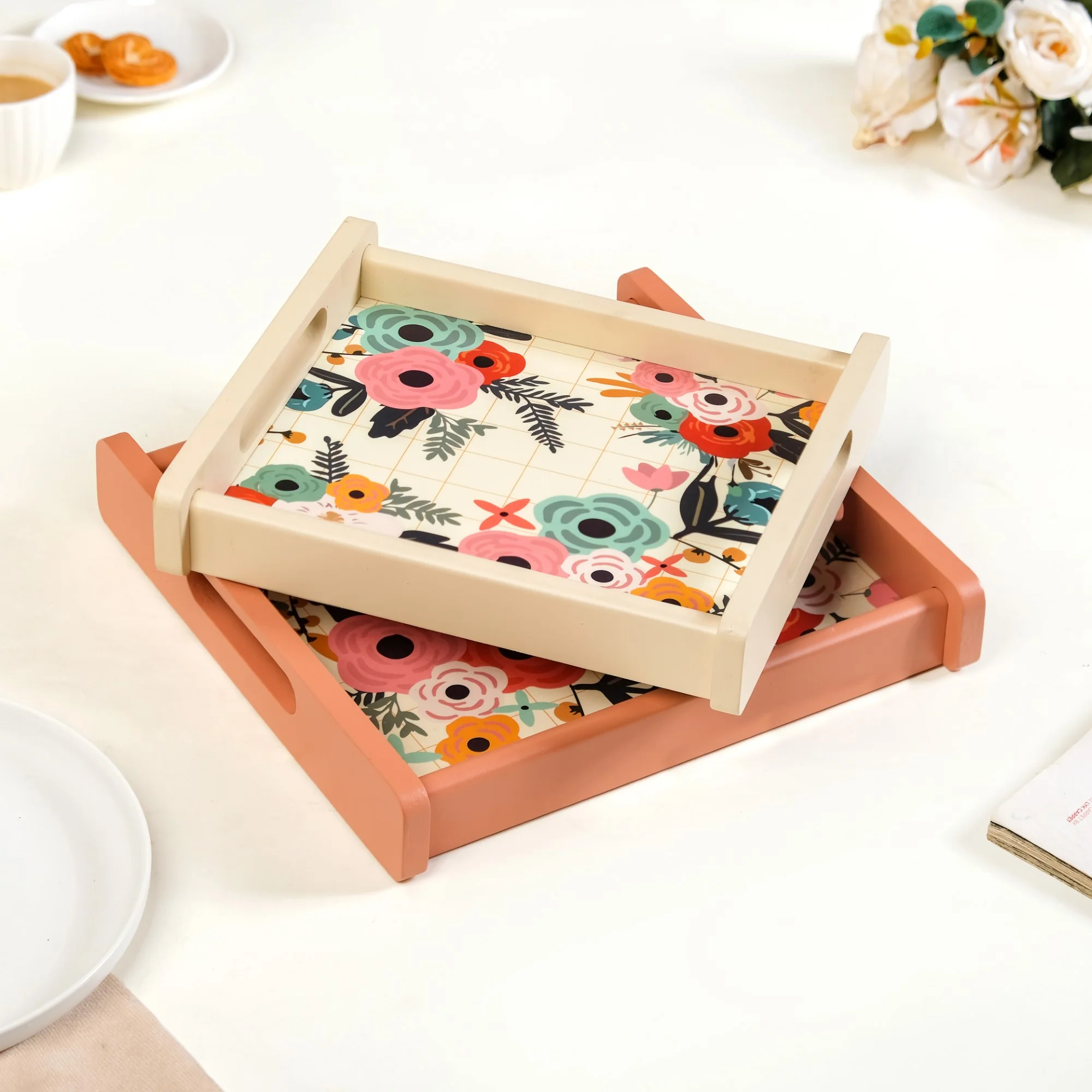 Flower Bouquet Nested Wooden Tray Set Of 2 - Image 6