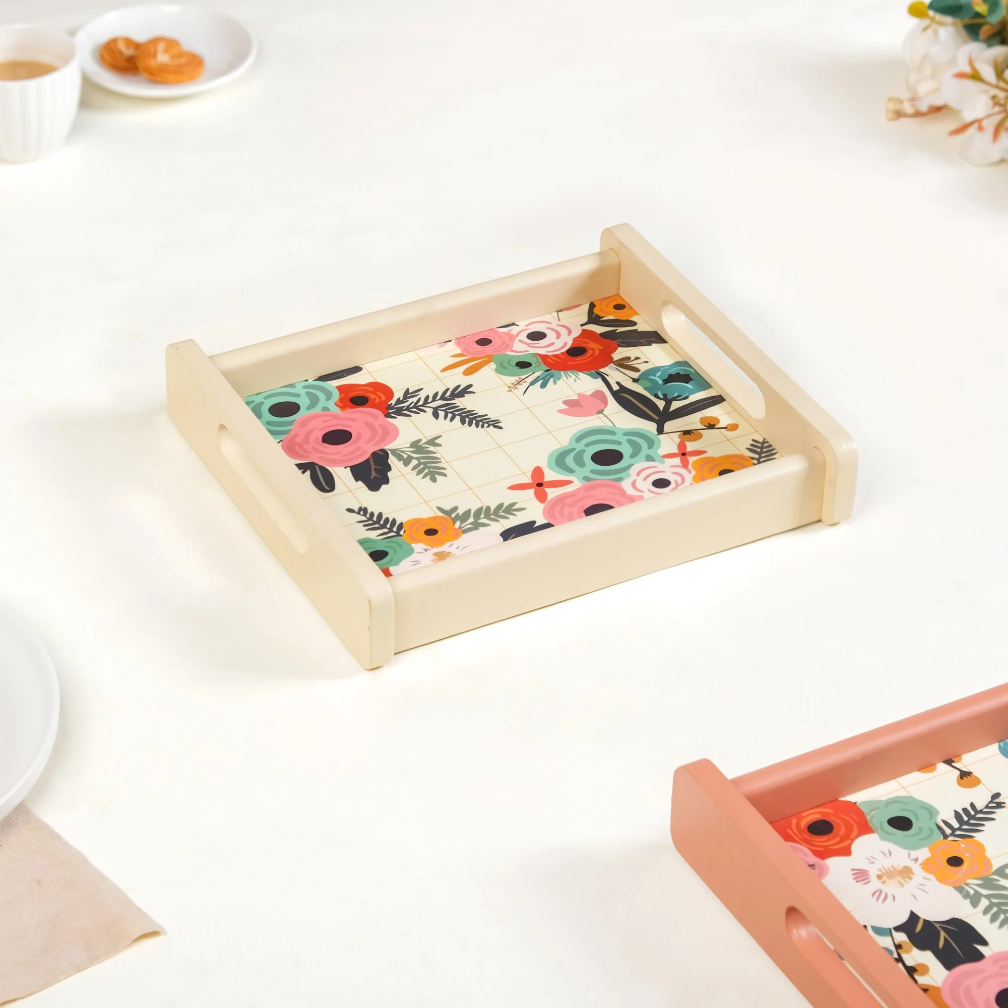 Flower Bouquet Nested Wooden Tray Set Of 2 - Image 8