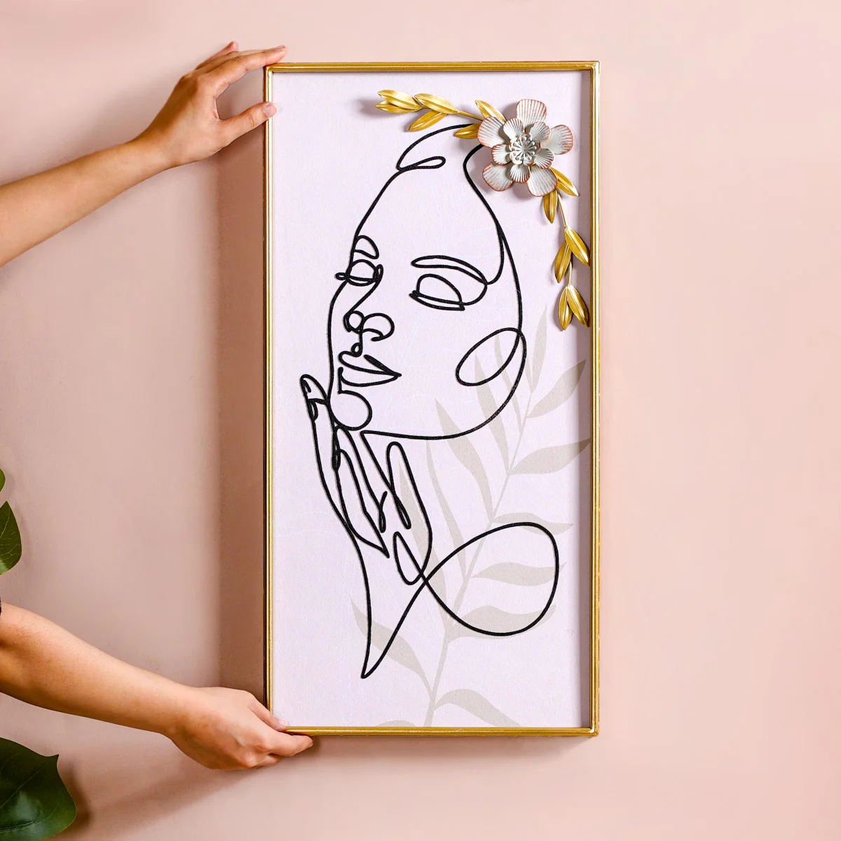 Flower Girl Line Art 3D Wall Decor With Metal Detail 23x12 Inch - Image 3