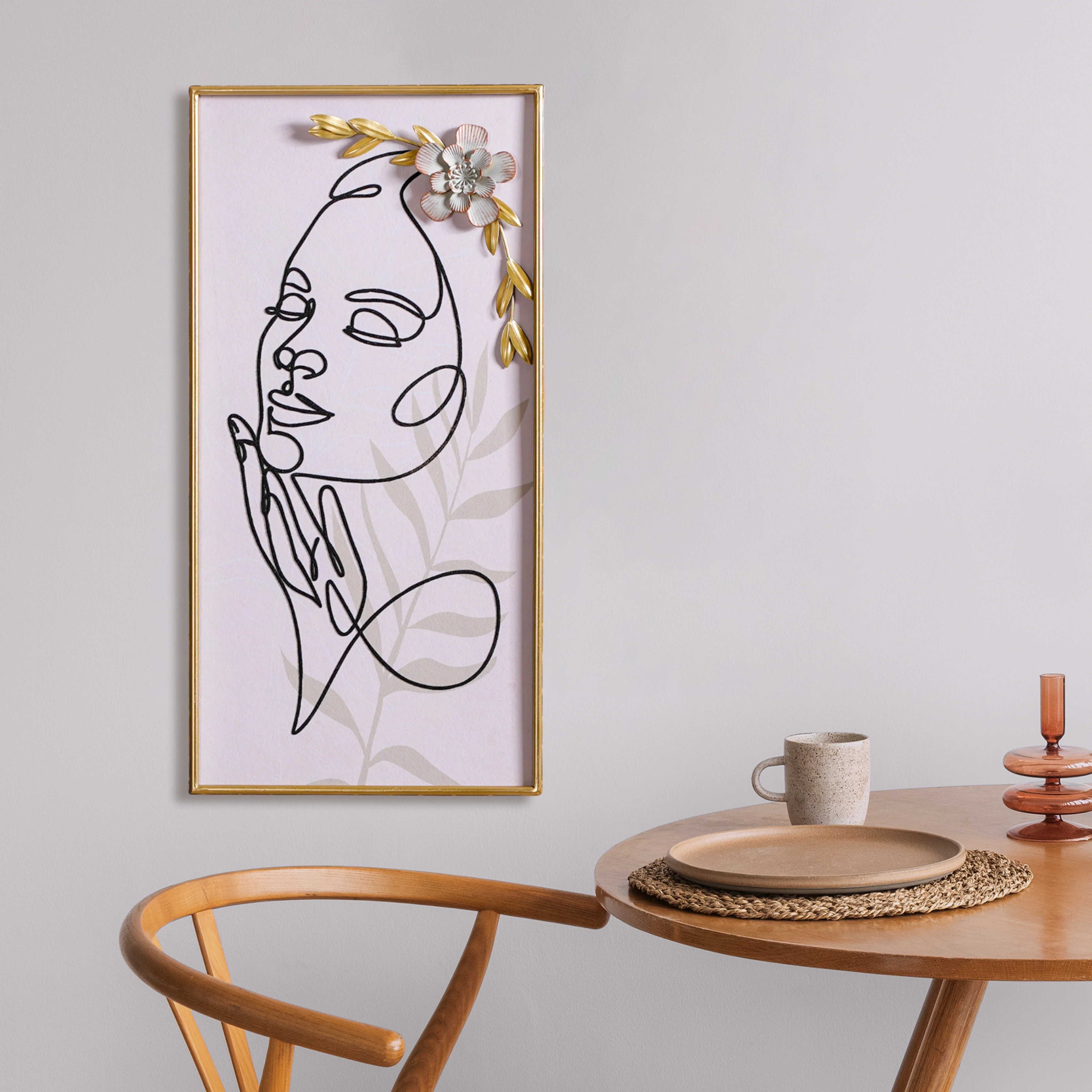 Flower Girl Line Art 3D Wall Decor With Metal Detail 23x12 Inch - Image 4