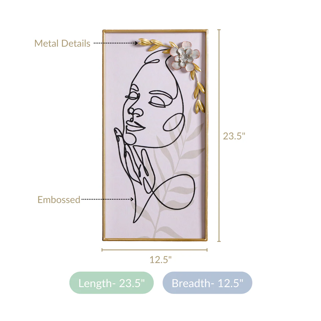 Flower Girl Line Art 3D Wall Decor With Metal Detail 23x12 Inch - Image 6