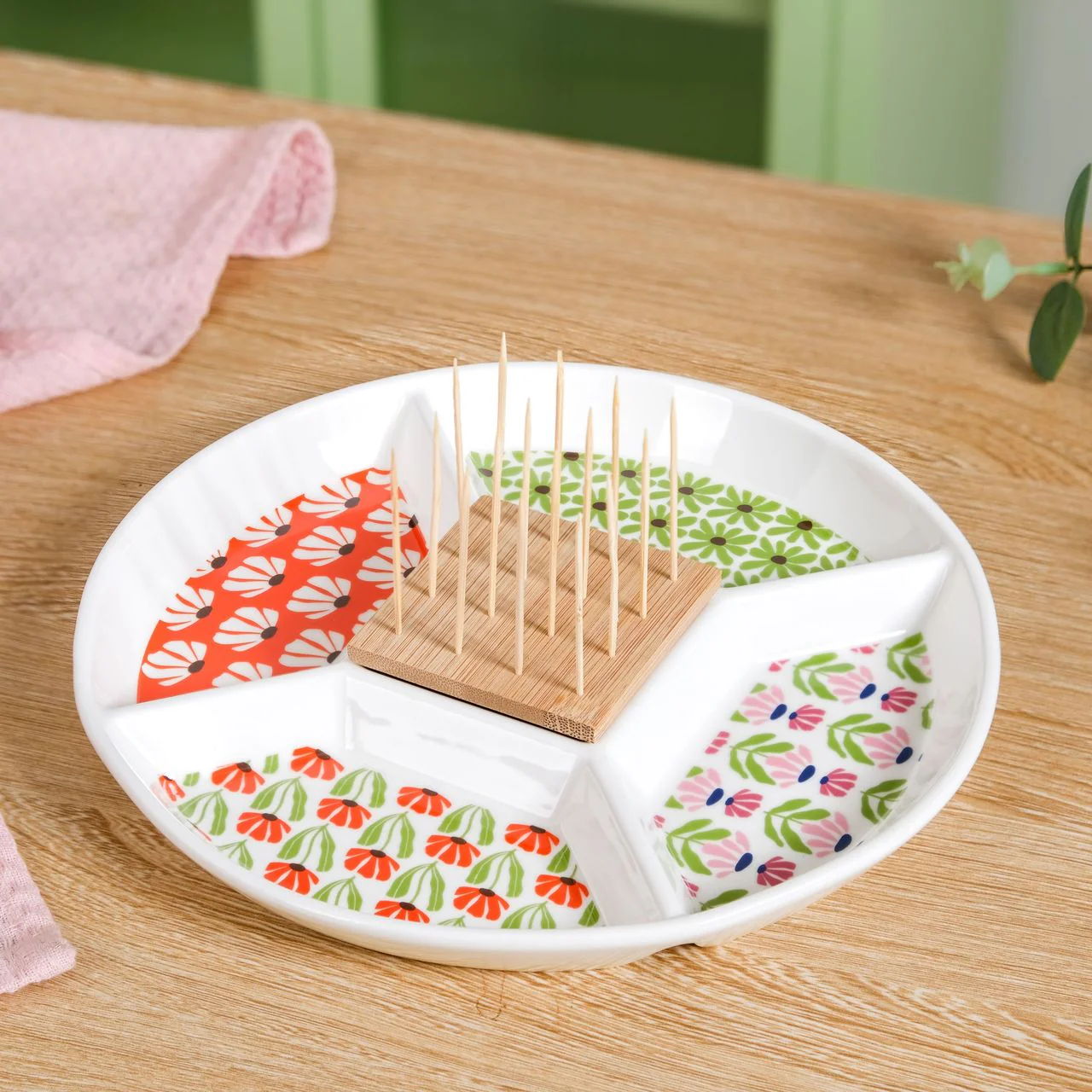 Flower Power Ceramic Section Plate With Toothpick Set 23cm - Image 8