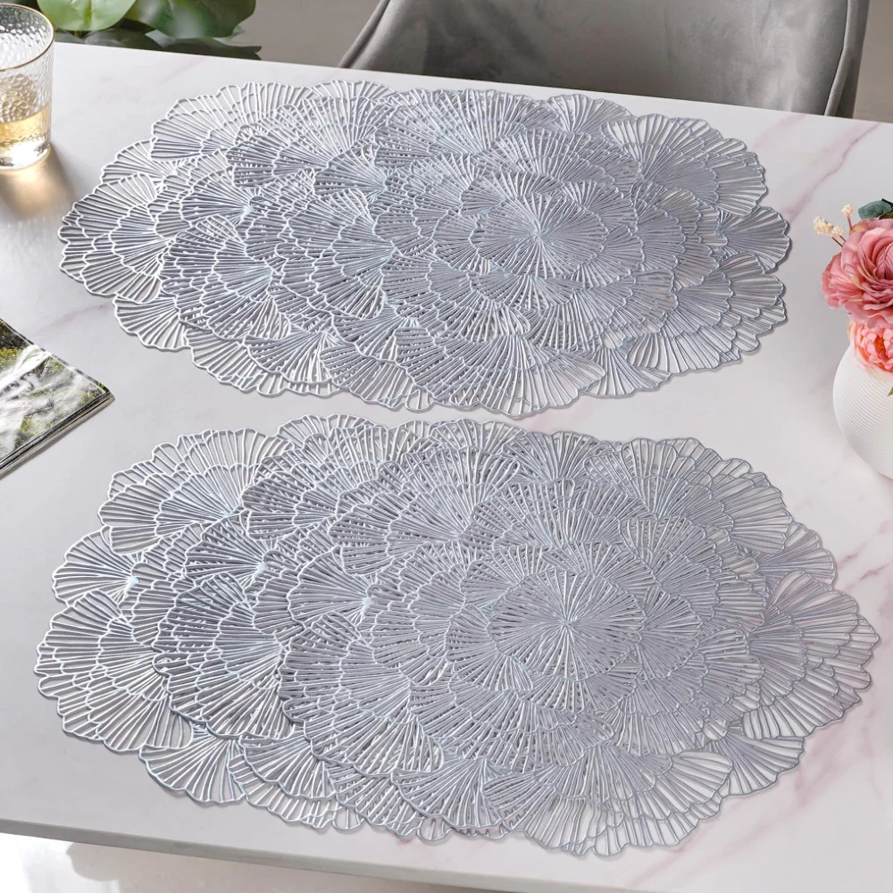 Flower Table Mat Silver Set Of 6 15 Inch - Image 10