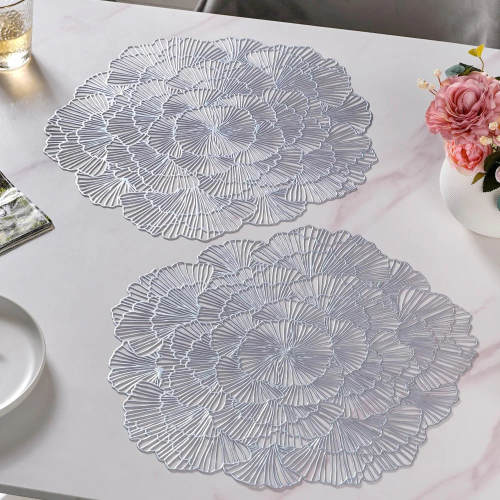 Flower Table Mat Silver Set Of 6 15 Inch - Image 4