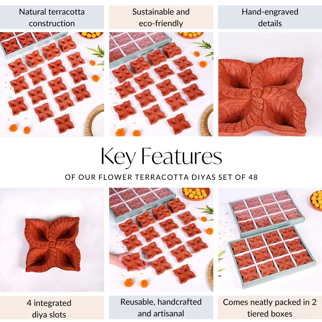 Flower Terracotta Diyas Set Of 48 - Image 5