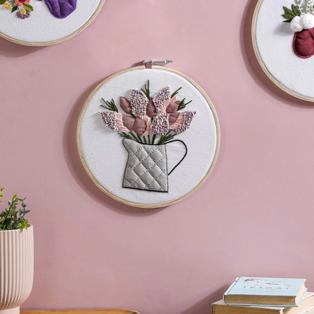 Flower Vase Hand Embroidered Hoop Wall Hanging 10 Inch - Image 4