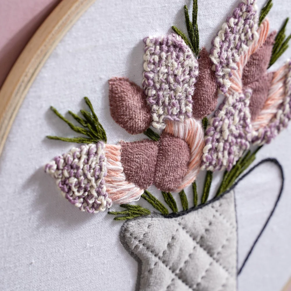 Flower Vase Hand Embroidered Hoop Wall Hanging 10 Inch - Image 5