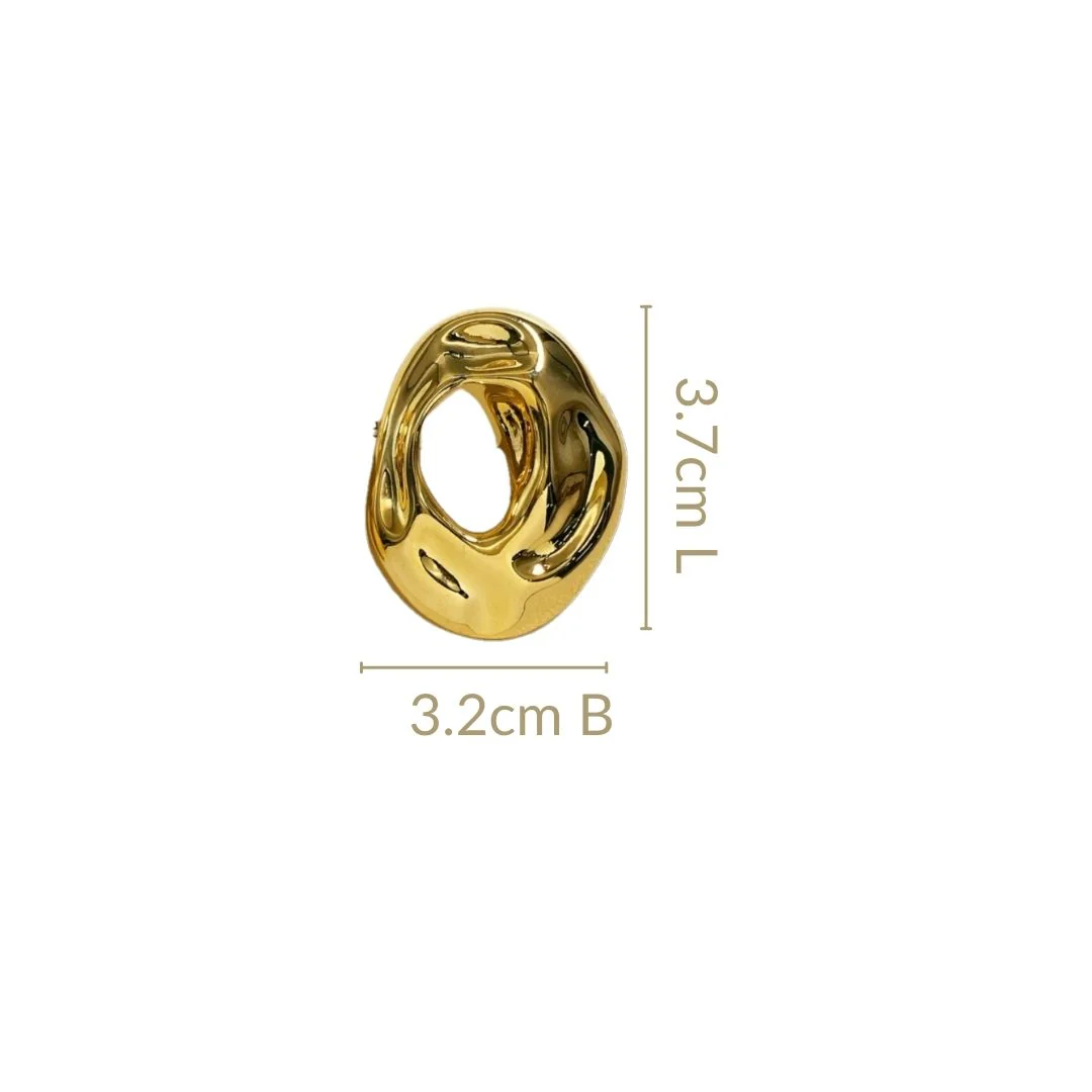 Fluid Hollow Oval Gold Statement Earrings - Image 3