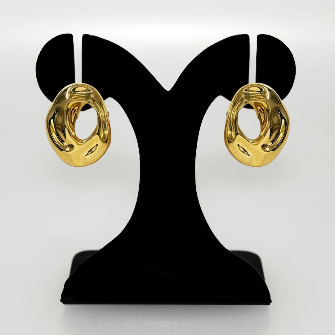 Fluid Hollow Oval Gold Statement Earrings - Image 6
