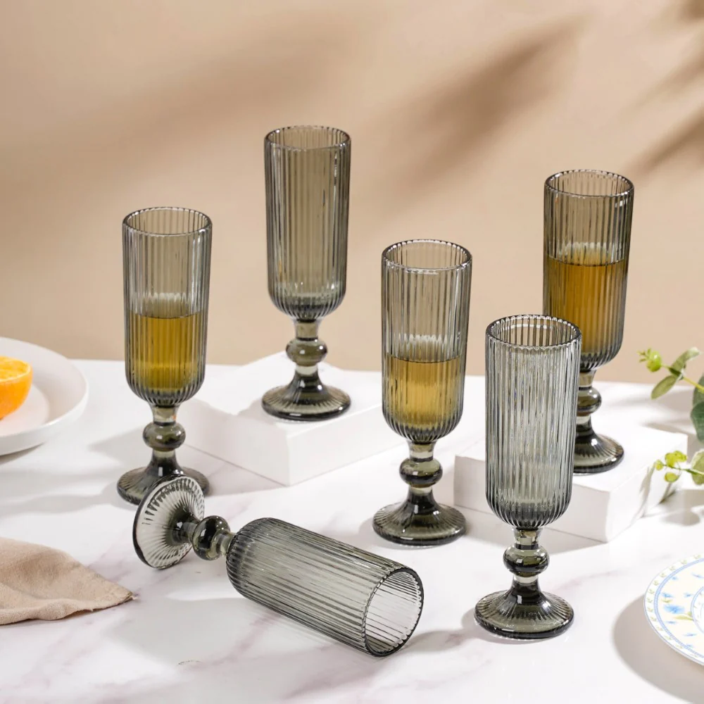 Fluted Champagne Glass Ash Grey Set Of 6 250ml - Image 3