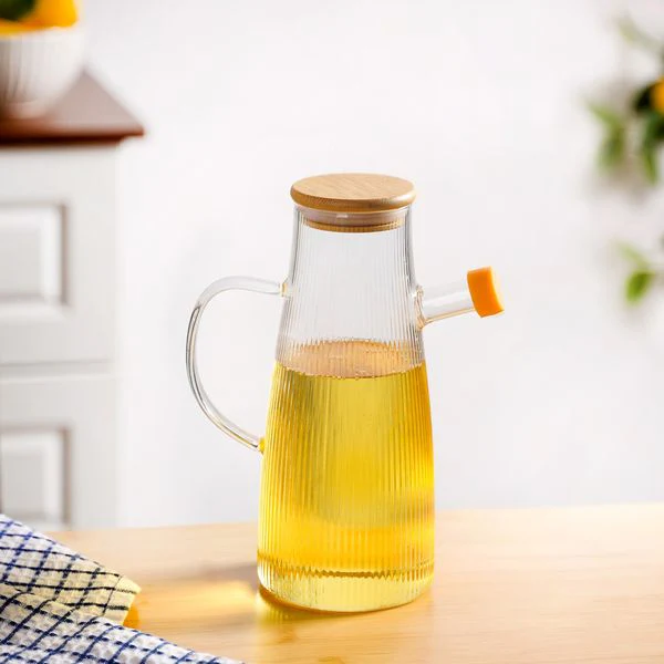 Fluted Cooking Oil Dispenser Bottle With Wooden Lid 1000ml