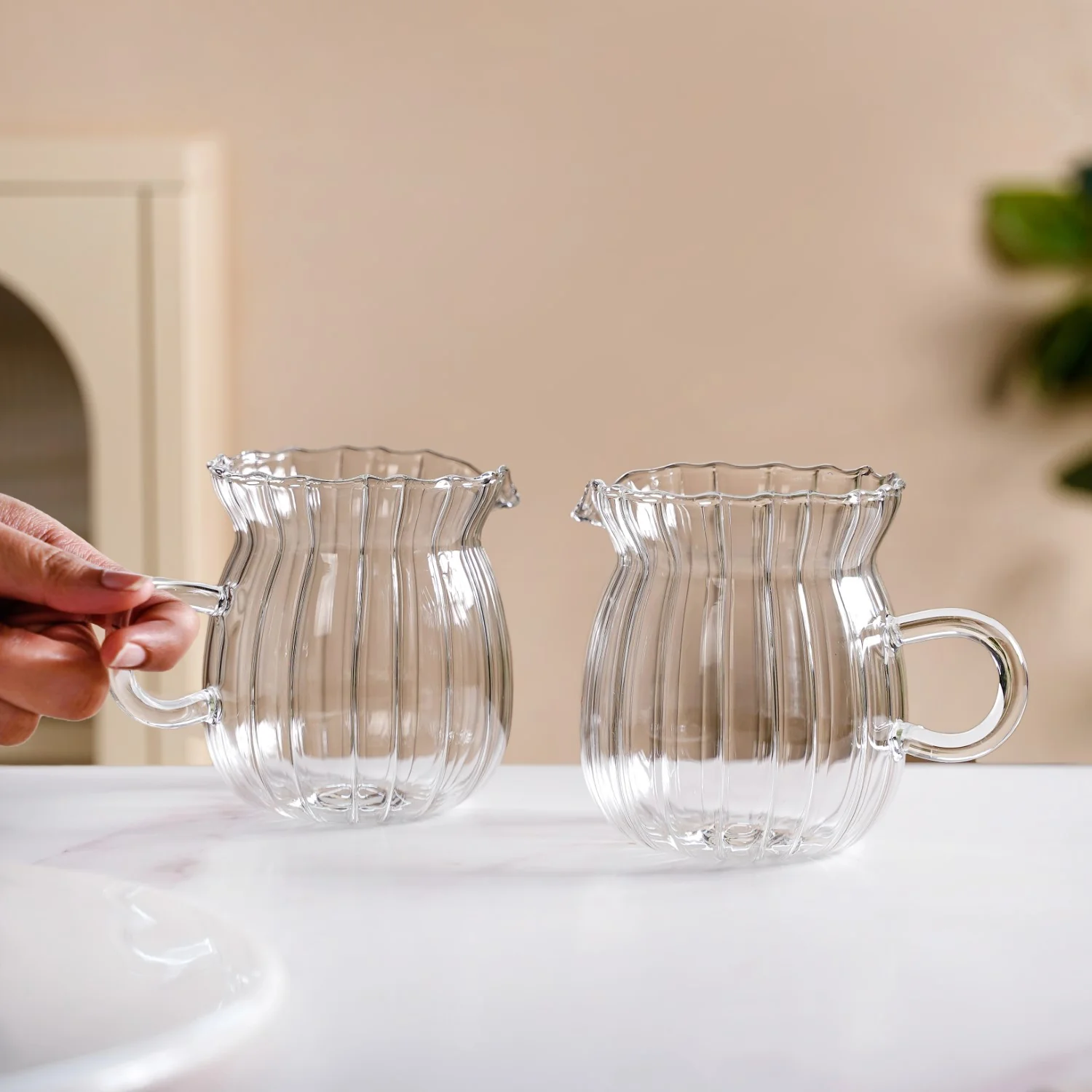 Fluted Glass Creamer Coffee Jug Set Of 2 375ml - Image 2