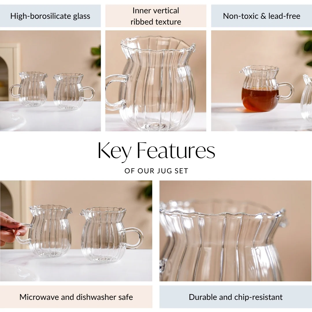 Fluted Glass Creamer Coffee Jug Set Of 2 375ml - Image 4
