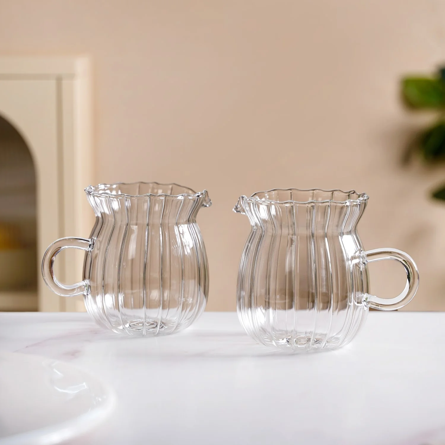 Fluted Glass Creamer Coffee Jug Set Of 2 375ml - Image 5