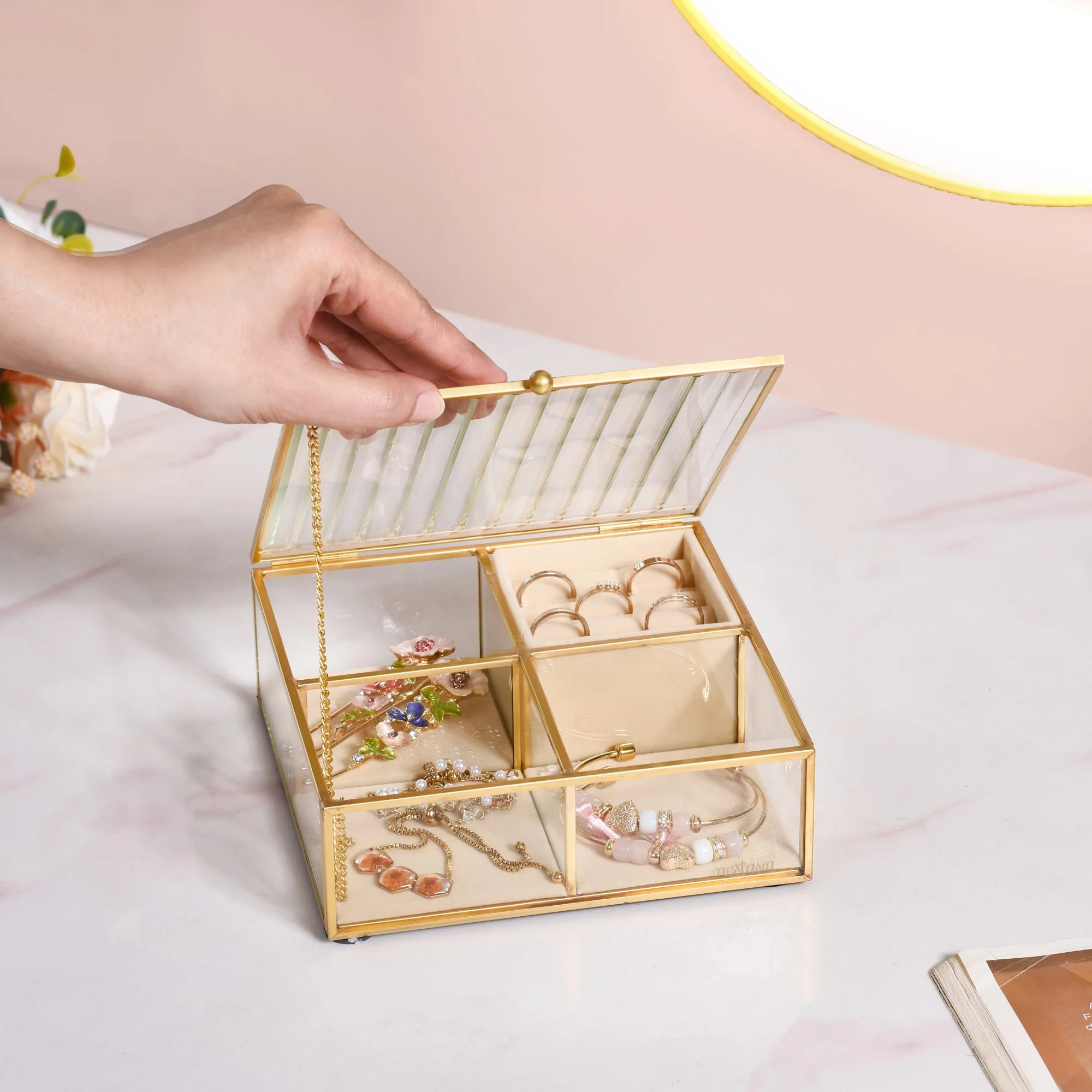 Fluted Lid Multi Section Glass Jewellery Box - Image 3