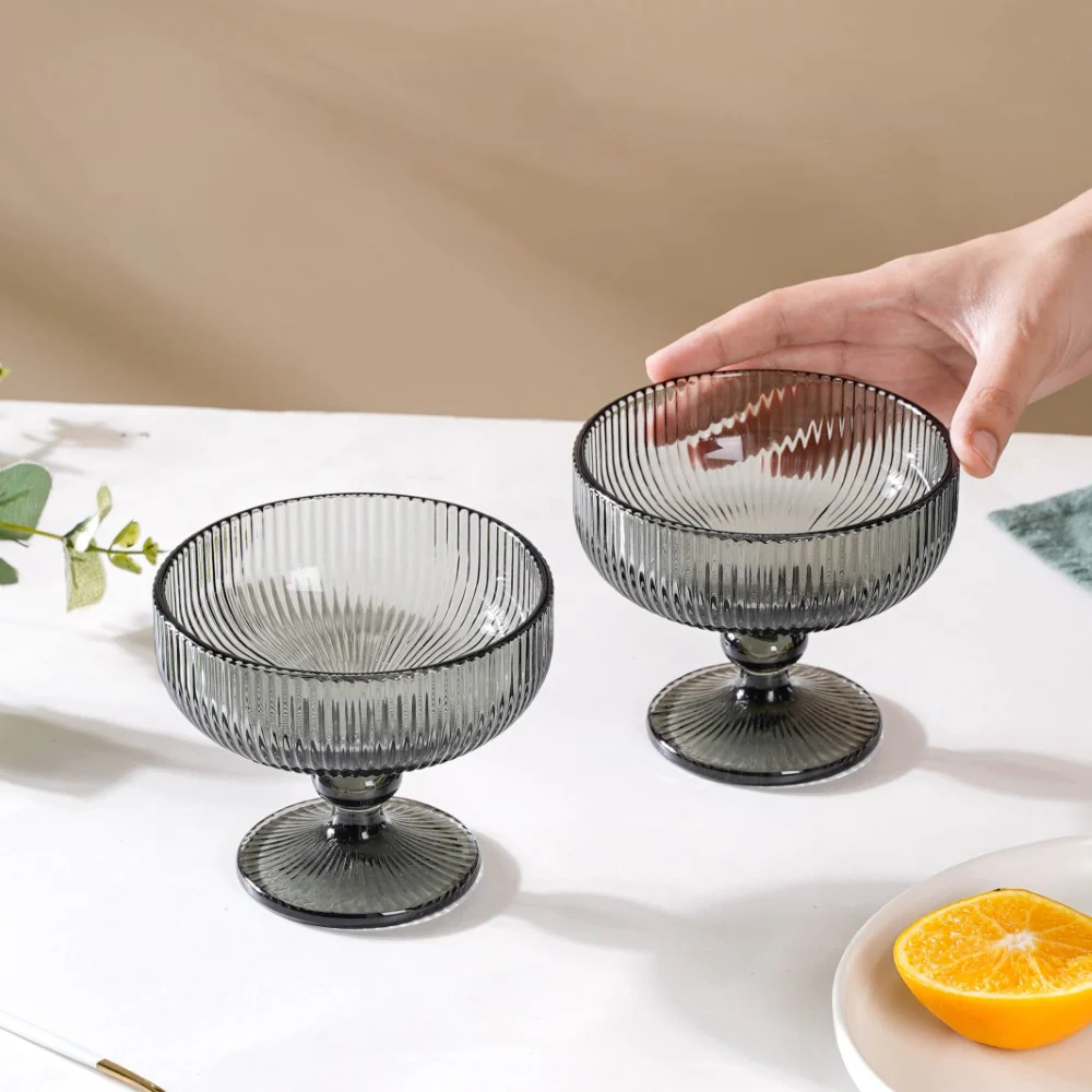 Fluted Stem Dessert Bowl Ash Grey Set Of 6 300ml - Image 2