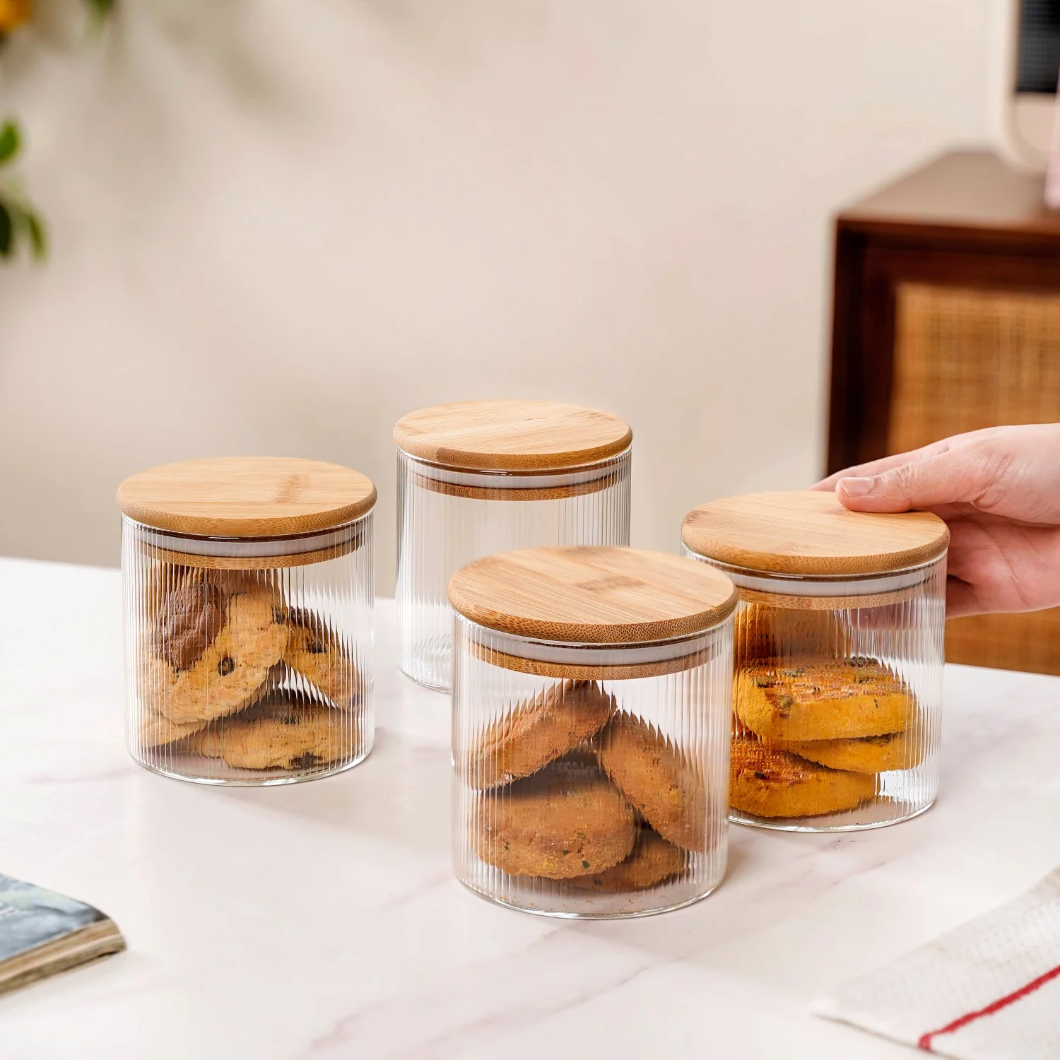 Fluted Storage Glass Jar Set Of 4 730ml - Image 3