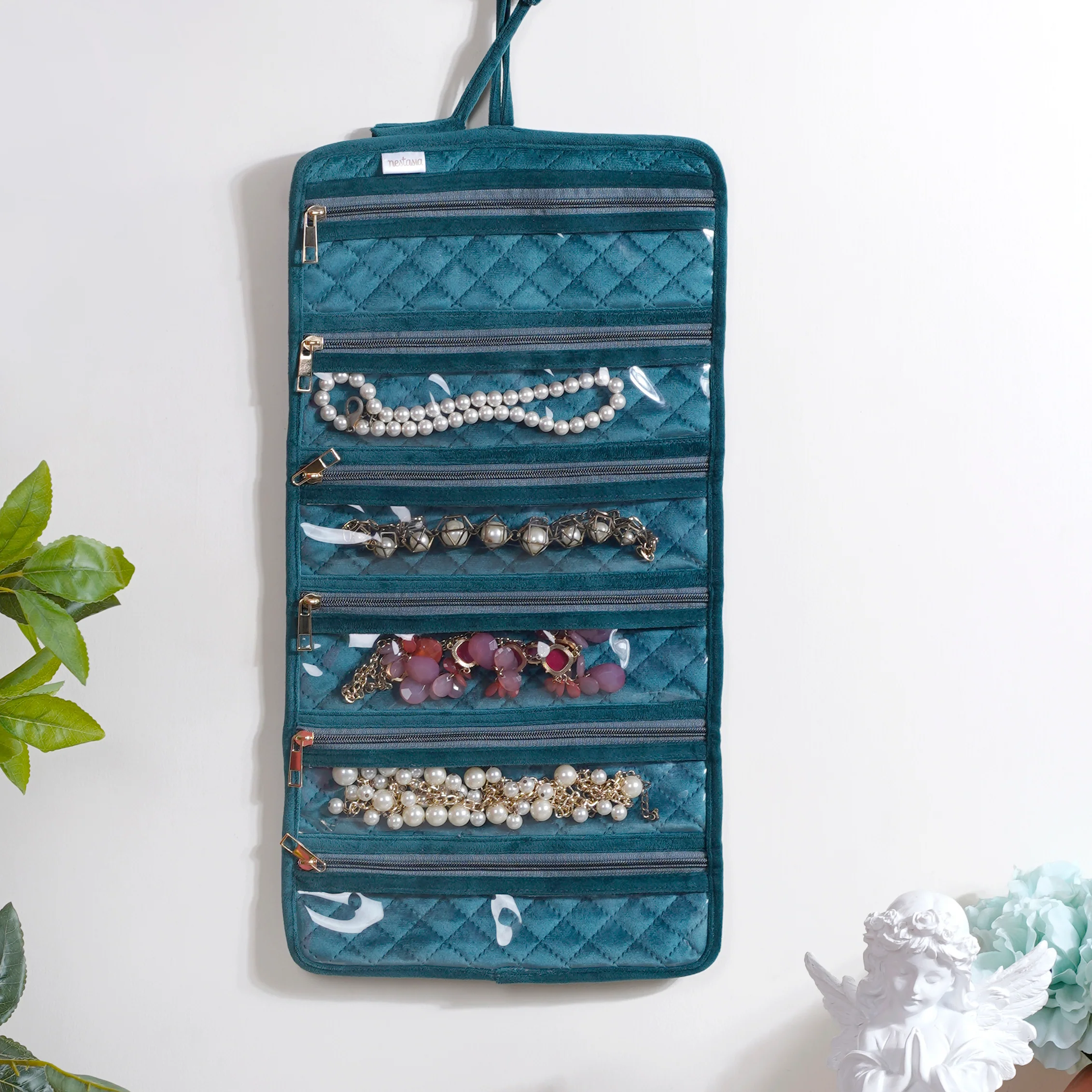 Foldable Jewellery Organiser Roll Green 10x20 inch - Image 5