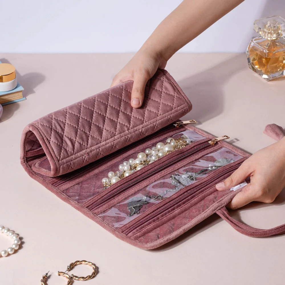 Foldable Jewellery Organiser Roll Pink 10x20 inch - Image 4