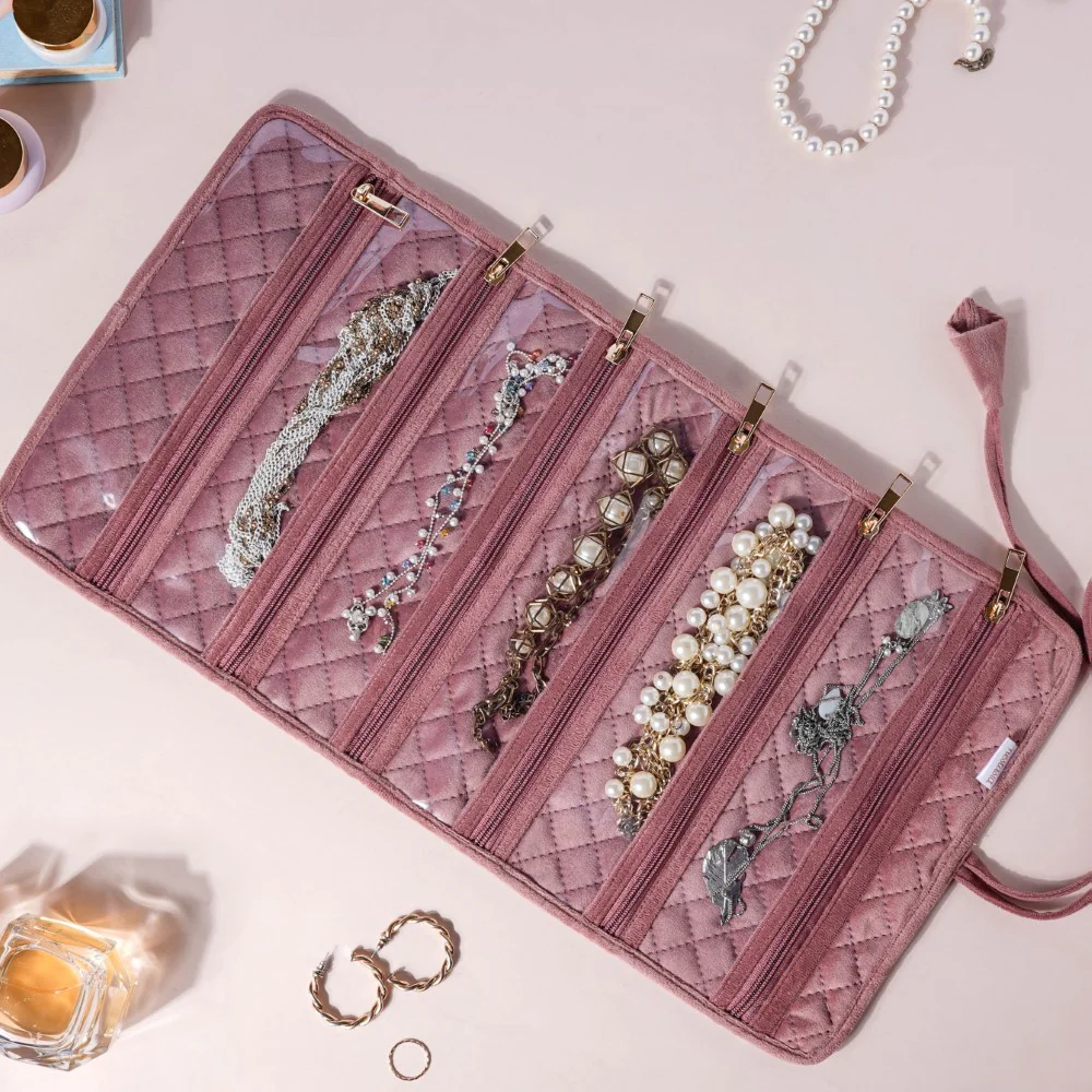 Foldable Jewellery Organiser Roll Pink 10x20 inch - Image 9