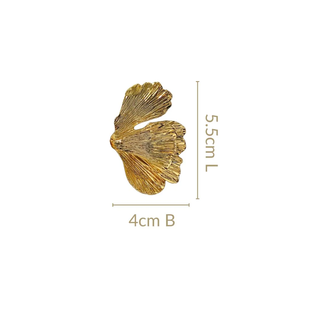 Folded Ginkgo Leaf Statement Earrings Gold - Image 3