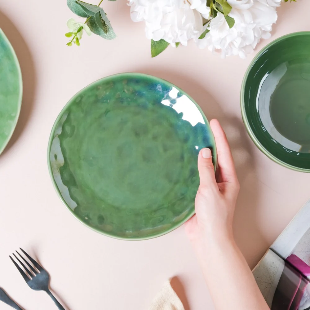 Forest Green Gloss Ceramic Snack Plate 8 Inch - Image 2