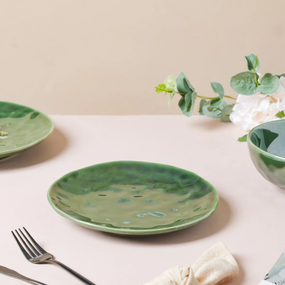 Forest Green Gloss Ceramic Snack Plate 8 Inch - Image 4