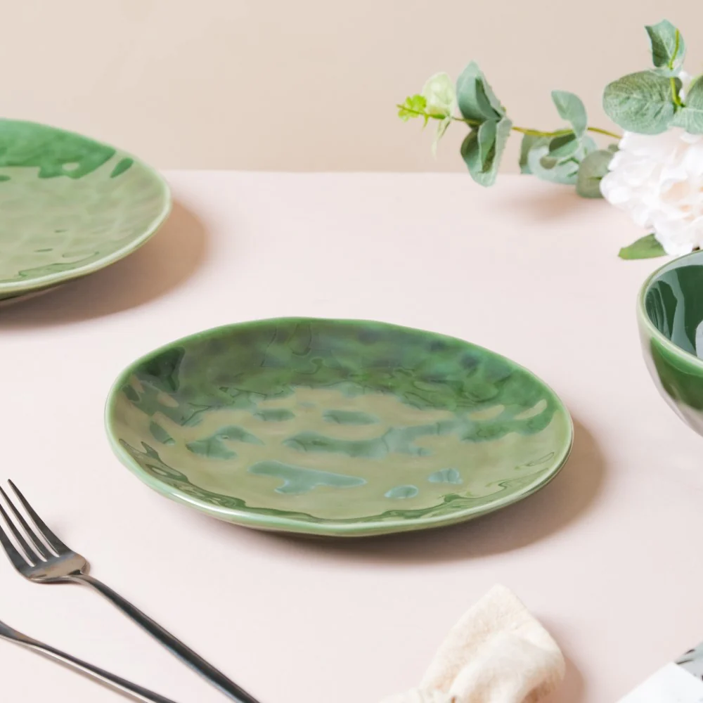 Forest Green Gloss Ceramic Snack Plate 8 Inch - Image 5