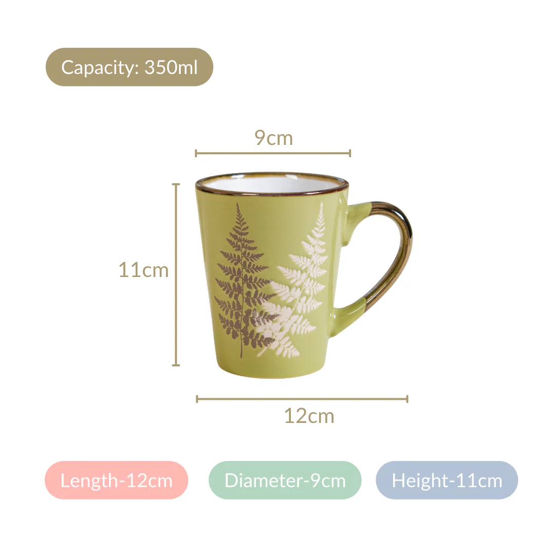 Fresh Green Leaf Design Coffee Mug Set Of 6 350ml - Image 5