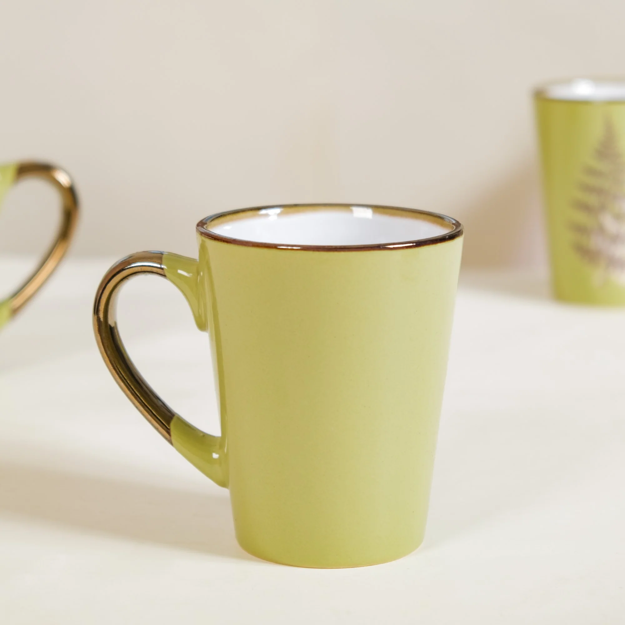 Fresh Green Leaf Design Coffee Mug Set Of 6 350ml - Image 8