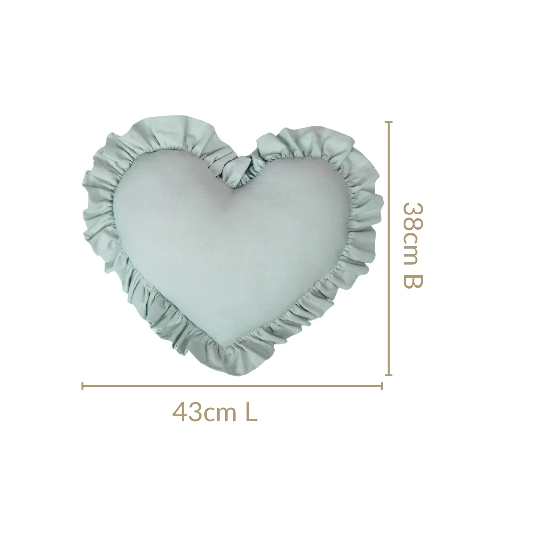 Frilly Heart Cotton Cushion Mint Green 43x38cm - Image 3