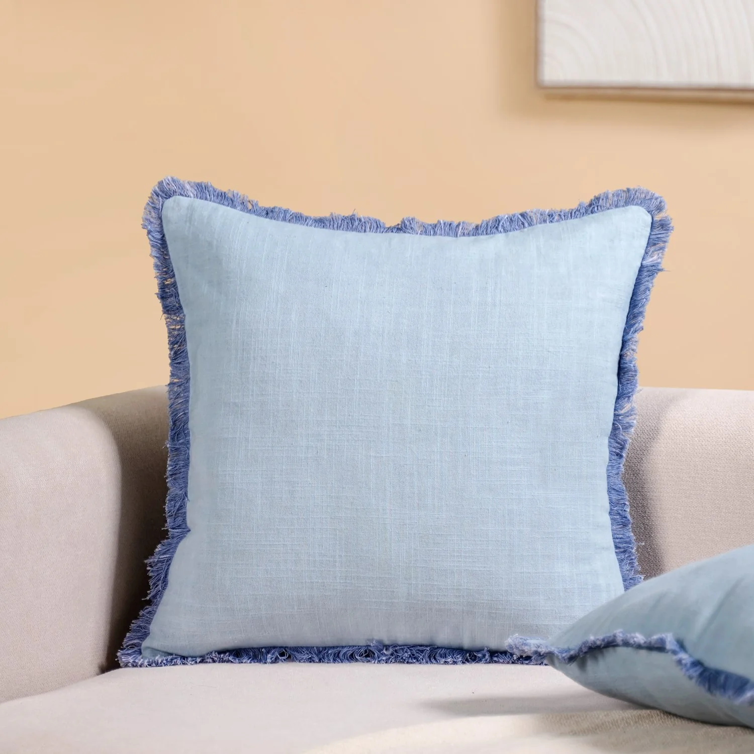 Fringe Cushion Cover Set Of 2 Blue - Image 2