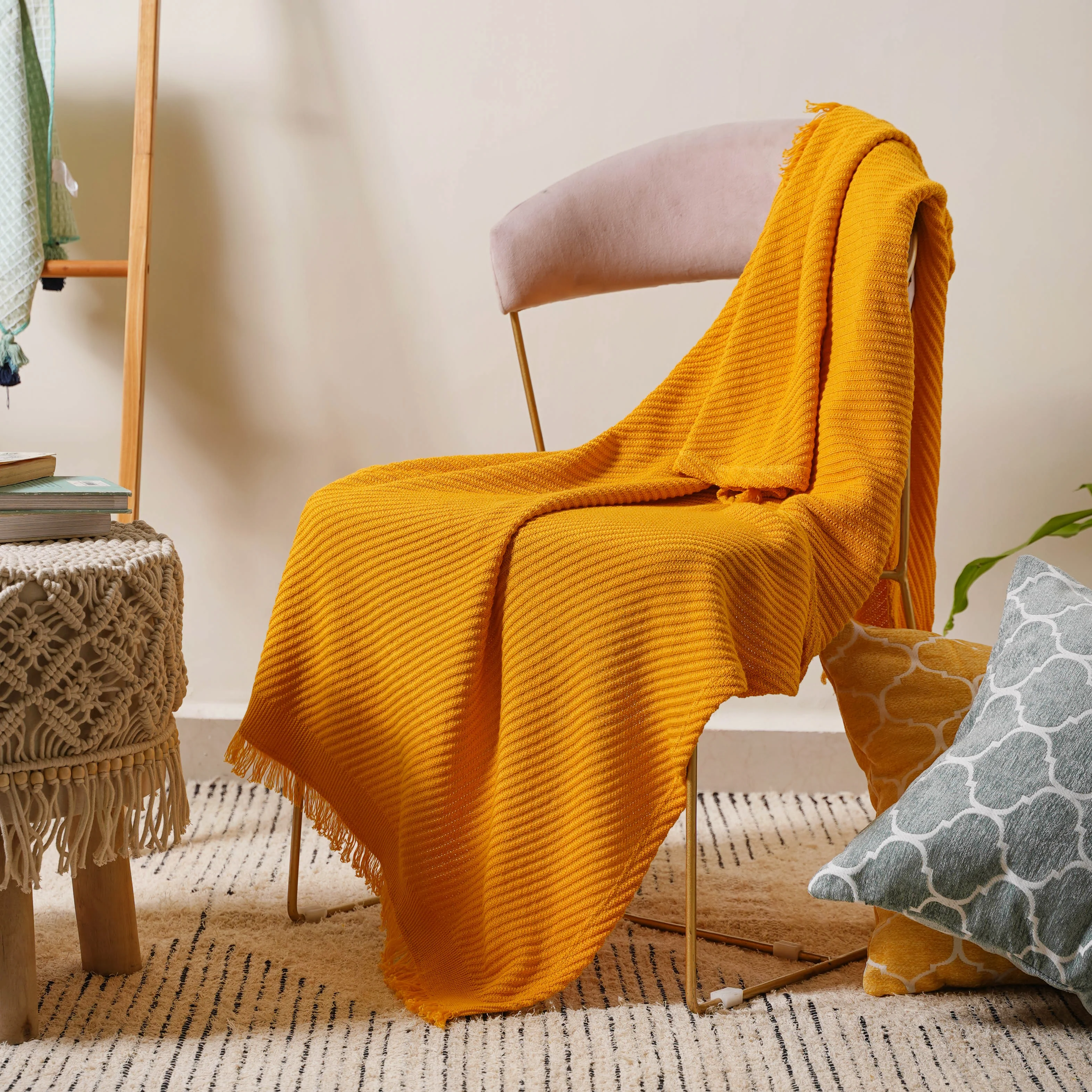 Fringed Mustard Throw - Image 4