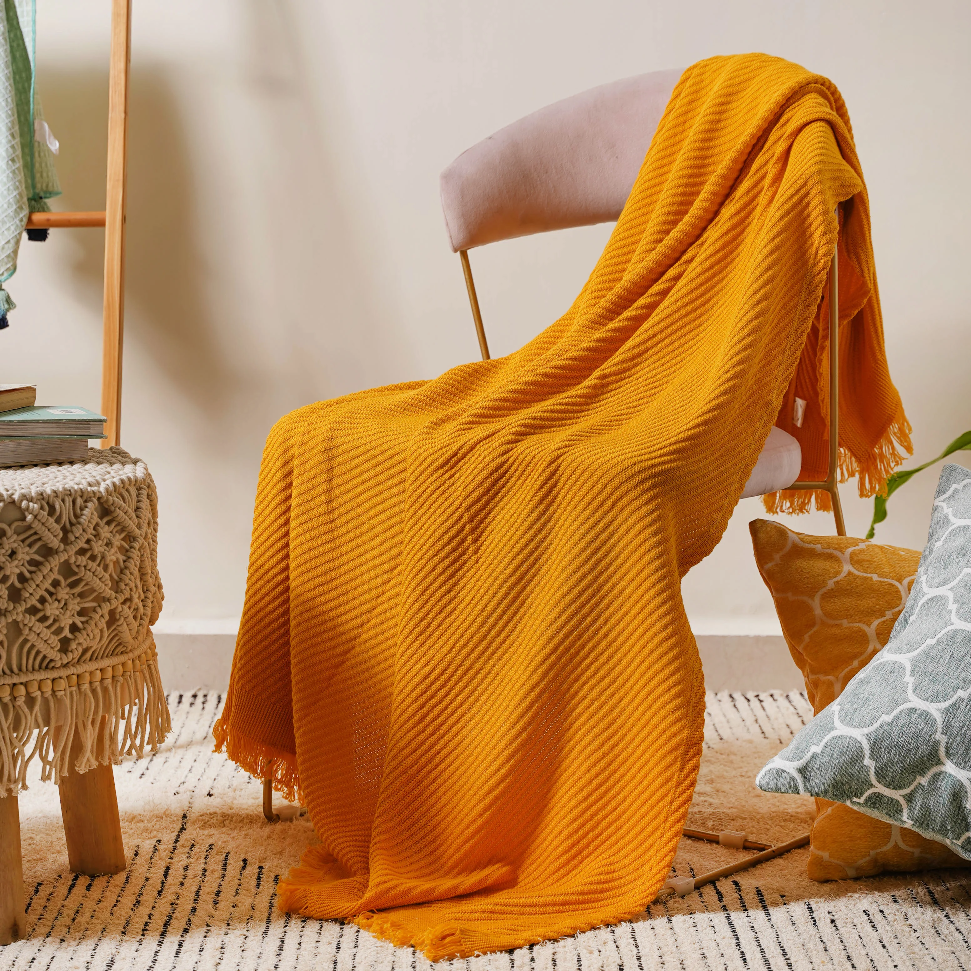 Fringed Mustard Throw - Image 7