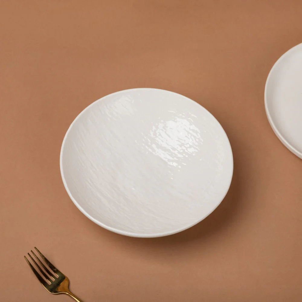 Frore Textured Ceramic Pasta Bowl White 500 ml - Image 3